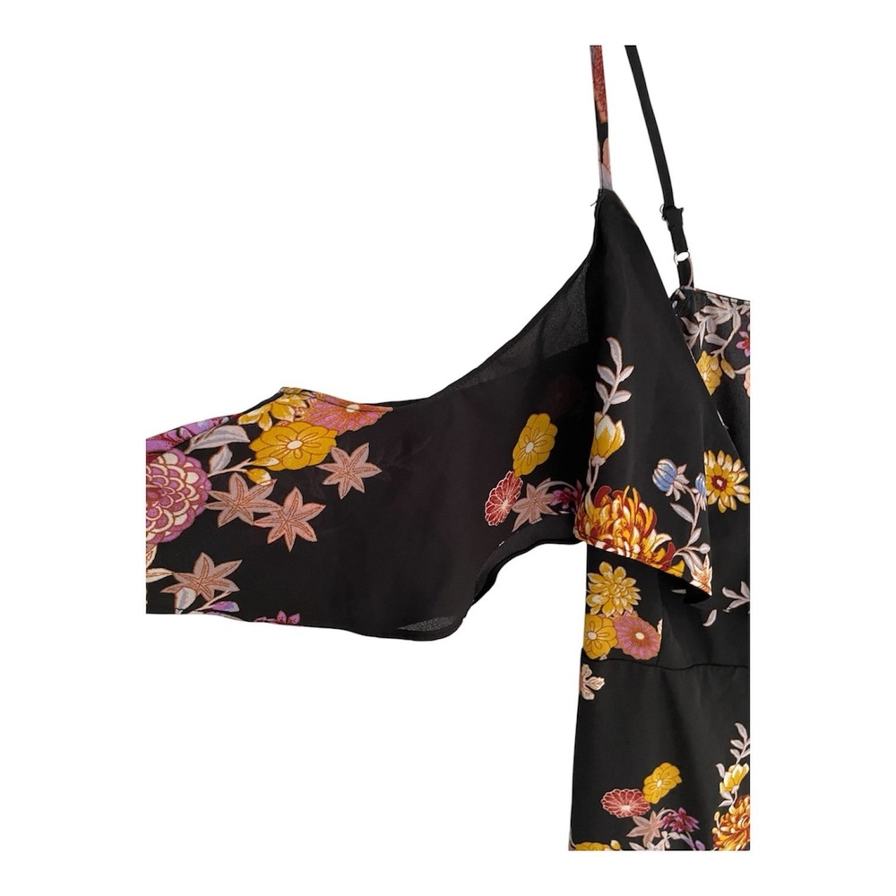 Forever 21 Contemporary Floral Wrap Midi Dress Black‎ Cold Shoulder Small - Picture 5 of 9